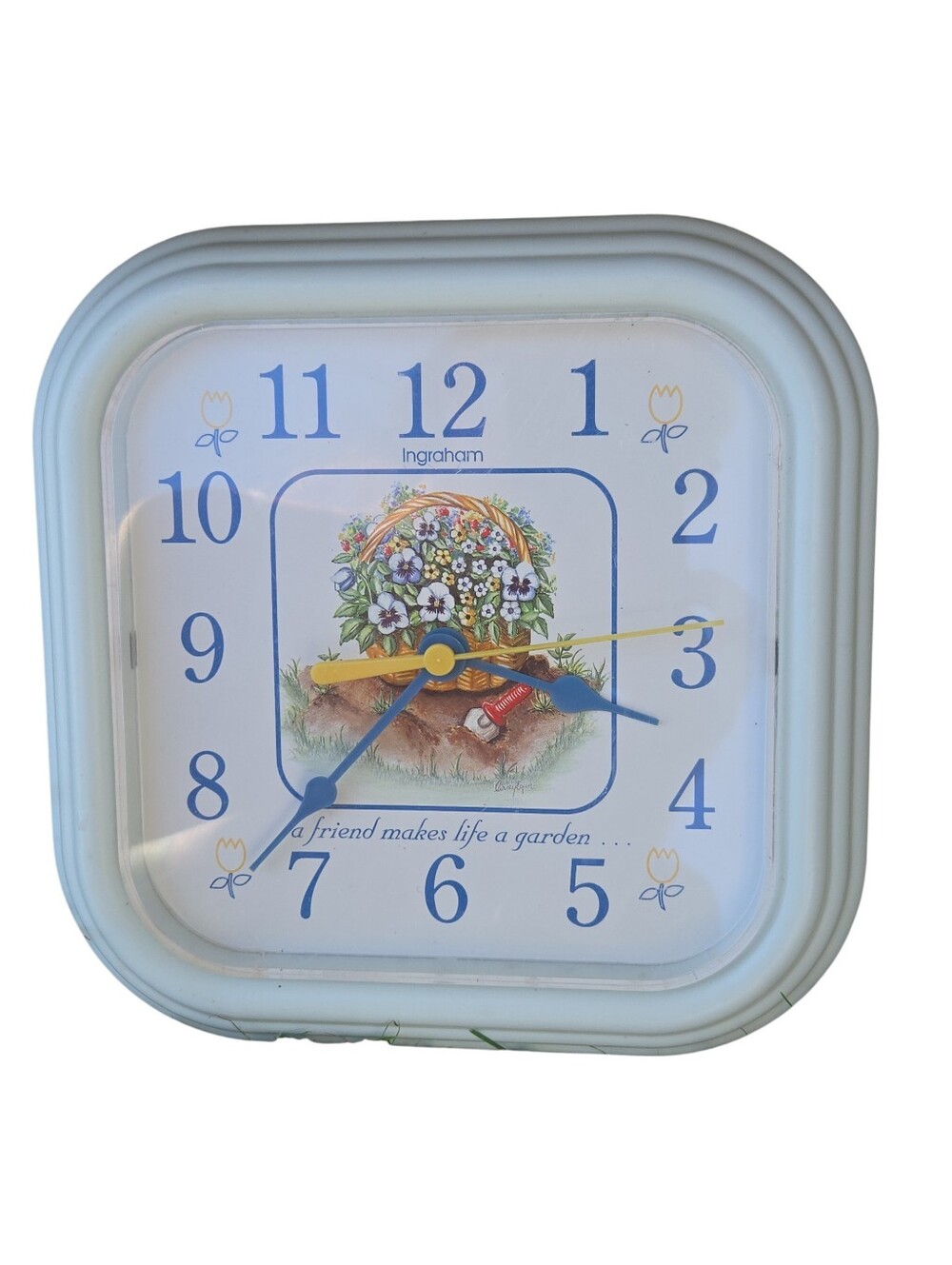 Vintage Ingraham Cottagecore Floral Wall Clock Retro Country Garden Square